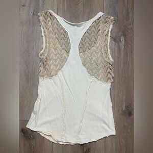 Cream and Tan Sleeveless Top with Lace Detail